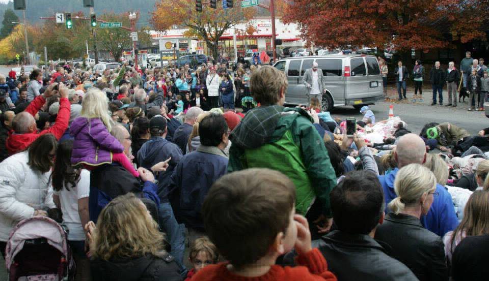The Zombie Walk crowd on Front Street
